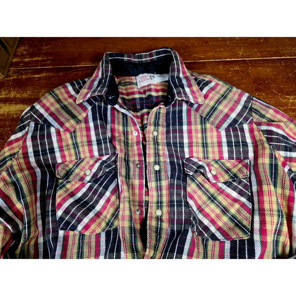 Vintage Saddle King Western Plaid Pearl Snap Shirt Mens 2XL Tall Made in USA